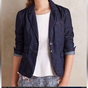 Pilcro and the Letterpress Denim Blazer sz M Dark Blue Casual Workplace Coastal